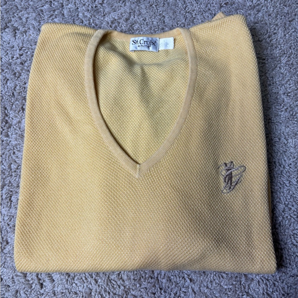 Men's VTG ST CROIX KNITS Yellow V-Neck Sweater LARGE